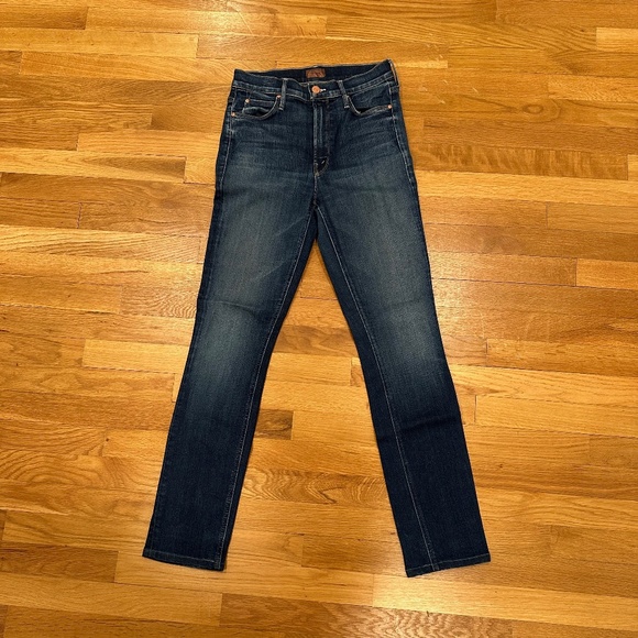 MOTHER Blue Straight Leg Jeans with Faded Details - Picture 1 of 5